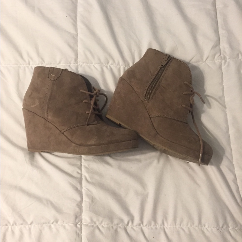 Tan Wedge Ankle Booties